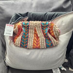 Beaded Multicolor Clutch Wristlet - Turquoise, Pink & Cream